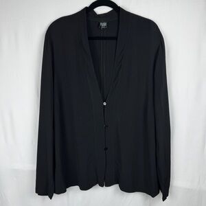 Eileen Fisher Classic Black Button Tunic V Neck Large